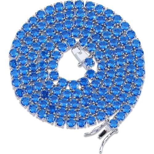 Fashionable avant-garde personality mens red blue zircon necklace hip-hop hipster 4mm item accessories long necklace