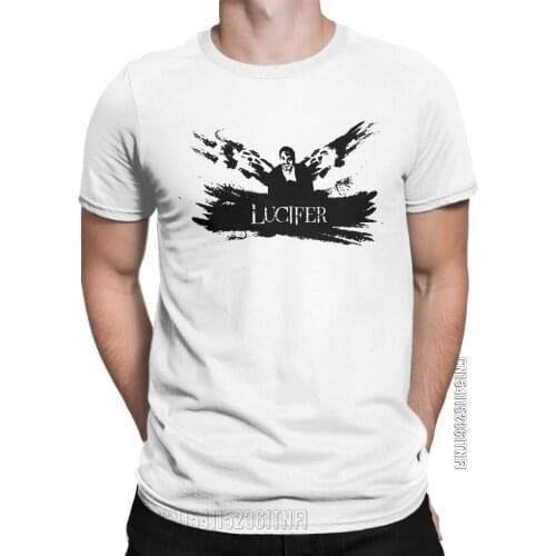 Men T-Shirt Lucifer Morningstar Vintage Cotton Tees Classic Short Sleeve Devil T Shirts Crew Neck Tops
