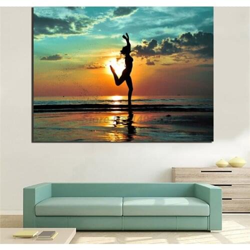 Sunset Seaside Dancing Girls Sea Landscape Canvas Prints Picture Modular Paintings For Living Room Poster On The Wall Home Decor