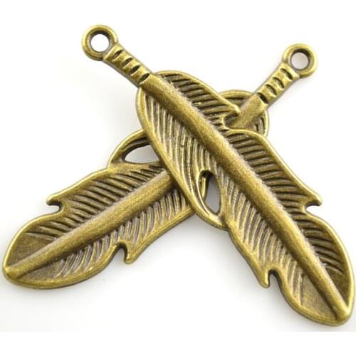 50mm / 2 Inch Long Large Size Alloy Feather Charms Bronze Color Alloy Pendants For Jewelry Making Materials 10pc/lot
