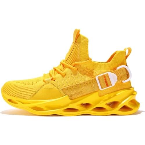 Plus Size Summer Rubber Hard-wearing Running Shoes Men Sport Shoes Man Knit Yellow Sports Shoes Mens Sneakers Male Gym GMD-0910