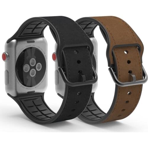 Silicone Leather Watch Strap for Apple Watch 42mm 44mm 38mm 40mm Band for Iwatch Band 6 5 4 3 Alligator Cowhide Sport Bracelet