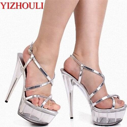 Silver ankle strap 15cm sexy see-through heels platform pole dancing/show/star/model party sandals