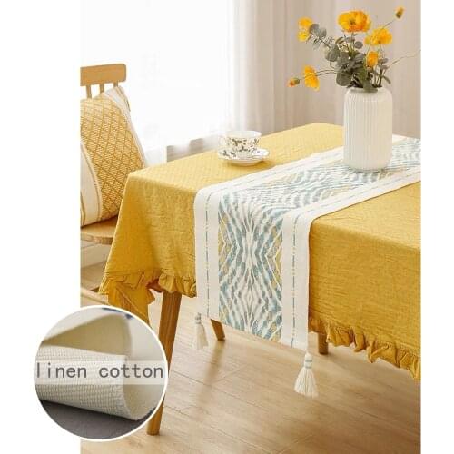 Linen Cotton Woven Table Runner Christmas Wedding Tassel Table Runners Bed Flag Home Dining Room Restaurant Table Cloth Decor