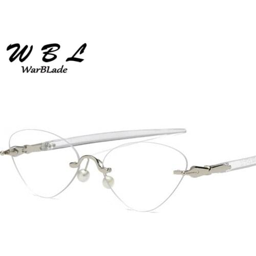 WarBLade 2019 Hot Sale Rimless Cat Eye Clear Lens Glass Transparent Eye Glasses Frames For Women Optical Spectacles Eyewear