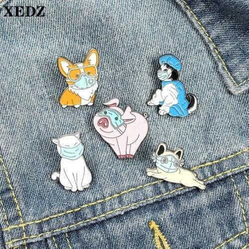 XEDZ Cute Animal Badge Glasses Dog Fox Nurse Pink Pig White Cat Fun Fashion Enamel Pins Custom Metal Lapel Brooch Jewelry Gift