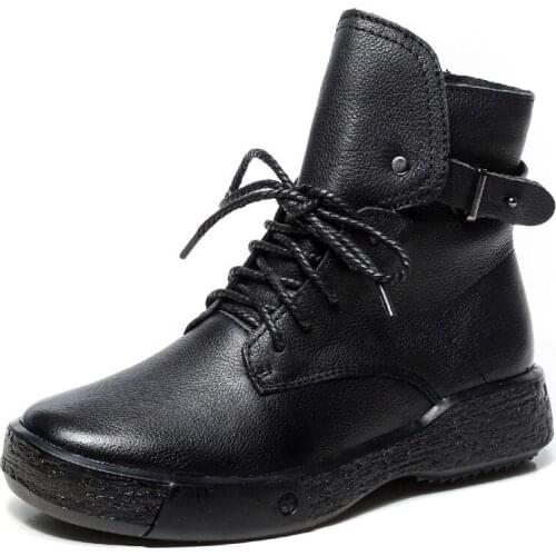 Winter Women Snow Boots High Quality Genuine Cow Leather Side Zipper Flat Heel Ankle Boots Women Boots Soft Plush Warm Shoes