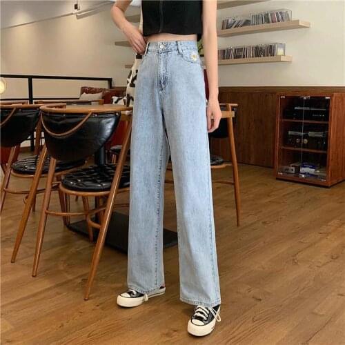 Woman Jeans Pants Light Color and Water Scrubbing Jeans Womens Straight Loose 2021 High Waist Pants Pantalones Vaqueros Mujer