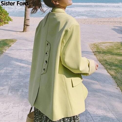Sister Fara Solid Back Buttons Split Blazer Womens Spring Jacket Coat Double Breasted Loose Blazers Ladies Autumn Casual Blazer