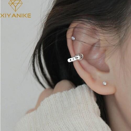 XIYANIKE 925 Sterling Silver Love Heart Belt Ear Clip Female Simple Fashion INS Cold Wind No Pierced Handmade Wholesale Jewelry