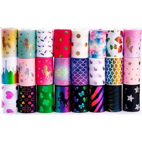 Gold Laser Grosgrain Ribbon 2yards 3"(75mm) Thermal Transfer Print DIY Hair Bows Gift Wrapping Tape Handmade Accessories