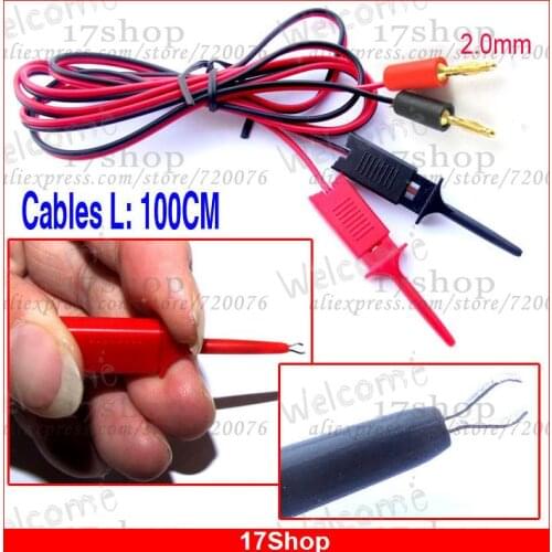 1 pairs Gold 2 mm banana plug to Test Hook Clip Cable FOR Test Probes IC SMD SMT