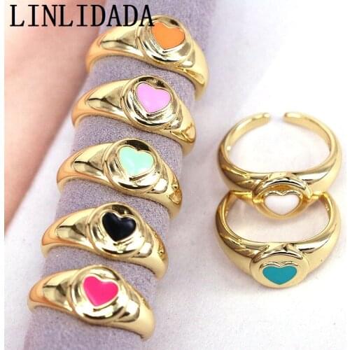 10Pcs New Style High Quality Enamel Heart Ring Fashion Colorful Heart Ring Hot Gold Jewelry Wholesale