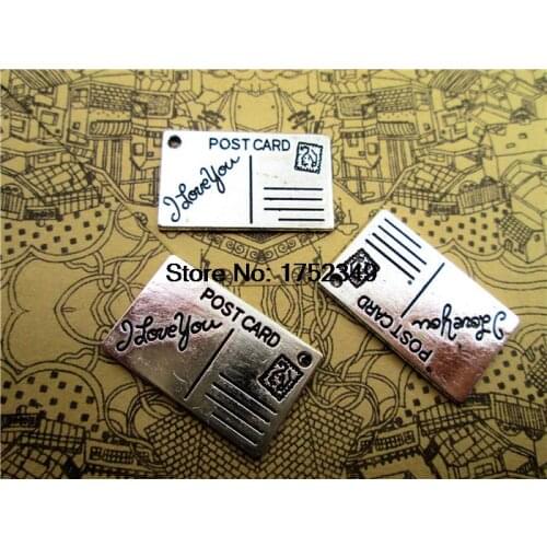 10pcs I Love You Postcard Charms Postcard Pendants Antiqued Silver Tone 15 x 25 mm