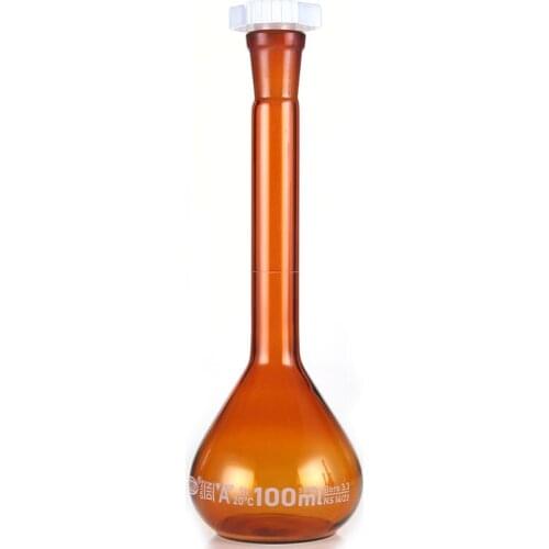 100ml Brown Lab Borosilicate Glass Volumetric Flask with plastic Stopper Office Lab Chemistry Clear Glassware Supply