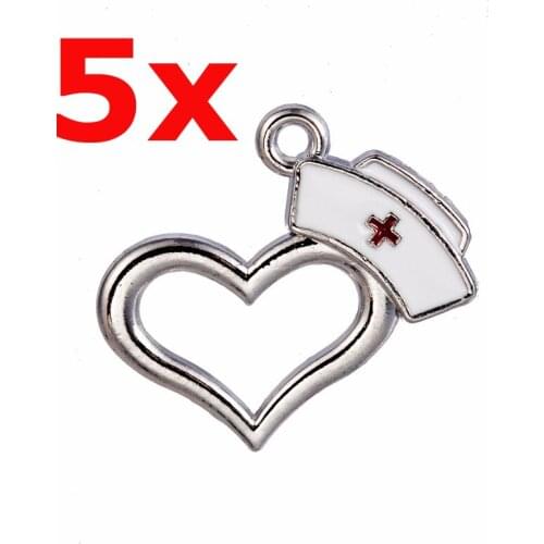 2-5pcs DIY Jewelry Accessories Making Zinc Alloy Enamel Nurse Hat Heart Circle Charms Medicals Pendant For Necklace & Bracelet