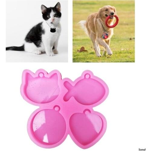 5Pcs Fish Cat Round Pet Tag Pendant Epoxy Resin Mold Hanging Sign Silicone Mould