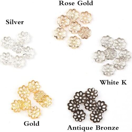 7mm Vintage Filigree Metal Hollow Flower Spacer Beads End Caps Pendant Charms DIY Necklace Bracelet Connectors Jewelry Findings