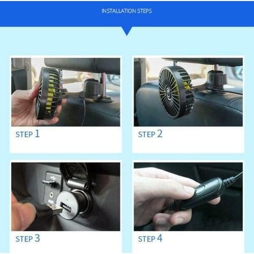 Car Mini USB Fan with Strong Wind Back-Seat Headrest 3 Speed 5V USB Port Air Swing Cooling Fan In Car Ventilation Accessories