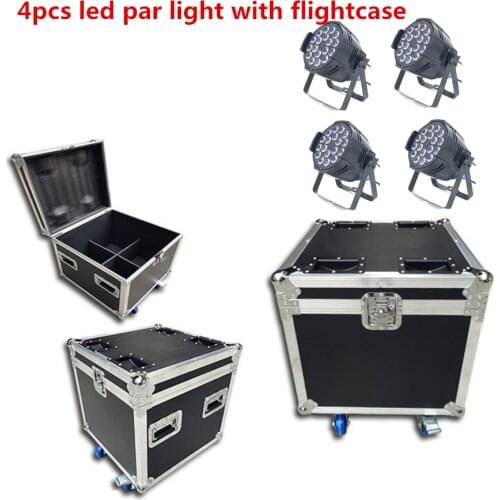 Flight Case with 4pcs led par light 18x18w 6in1 rgbwa+uv DJ Par Cans dmx 512 dmx Strobe wash lighting Stage lighting effects
