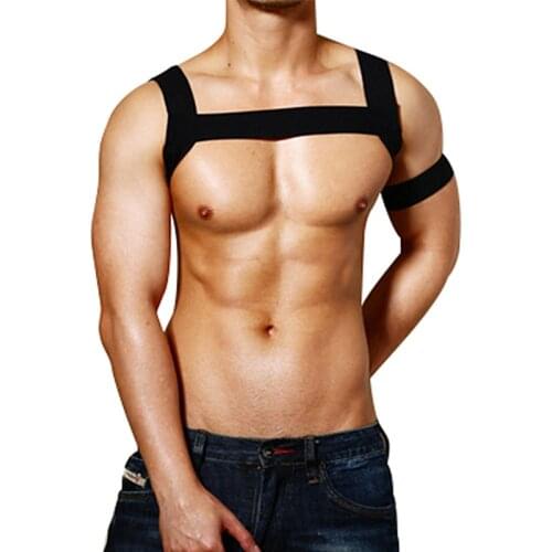 Men Body Chest Harness Sets Elastic Shoulder Harness Strap 2PCS Gay Party Clubwear Stage Costume Lingerie Bondage Crop Tops
