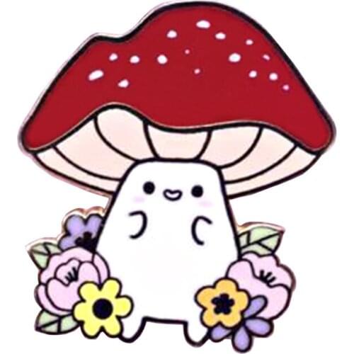Mushroom Enamel Pin Cute Nature Flower BroochKawaii Red umbrella Jewelry