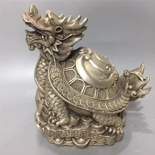 Chinese Tibet Silver Bronze Carving Golden Tortoise Longevity Tortoise Wealth Fortune Good Luck Geomancy Decoration