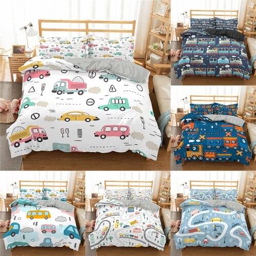 ZEIMON Cartoon Train Bedding Sets 2/3Pcs Duvet Cover Bed Set Soft Quilt Cover Single Queen King Size Comforter Cover Set