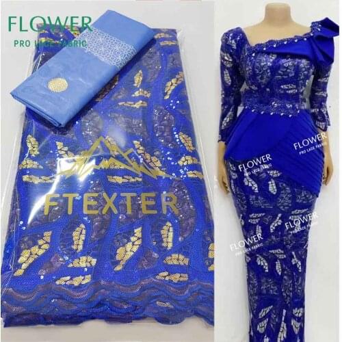 Royal Blue 2.5+2.5 Yards Net Lace With Guipure Bazin Riche Lace African Net Tulle Lace Sewing Women Dresses Mesh Lace Materials