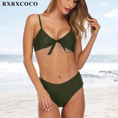 RXRXCOCO Bikini Swimwear Women High Waist Bikini Set Push Up Front Knot Bathing Suit Women Beachwear Biquini Swimsuit 2021