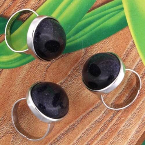 Trendy-beads Popular Silver Plated Blue Sand Stone Oval Shape Resizable Finger Ring For Anniversary Jewelry
