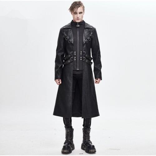 D.F Punk Mens Steampunk Long Jacket Punk Handsome Party Show Costume Performance Coats Male Jackets