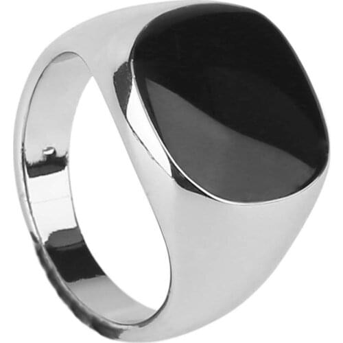 GENBOLI Gold And Silver Color Luxury Men Male Ring Jewelry Titanium Steel Domineering Obsidian Party Club Ring Jewelry 1 Pcs A35