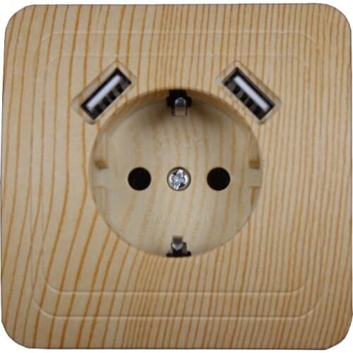USB Wall Socket charger Free shipping Double USB Port 5V 2A Usb wood tree color outlet high quality usb murale steckdose FB02