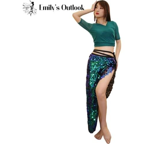 New Wholesale Triangle Sparkling Belly Dance Hip Scarf Shawl Bling Bling Sequin Skirt Mermaid Long/Short