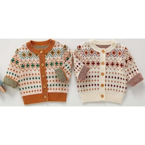 Autumn baby Girls Clothes Knitted Cardigan Sweater Infants Children Jacquard Sweater Baby Girl knit Jacket Coat