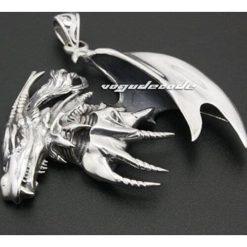 Huge Flying Dragon 925 Sterling Silver Mens Biker Rocker Punk Pendant 8B007