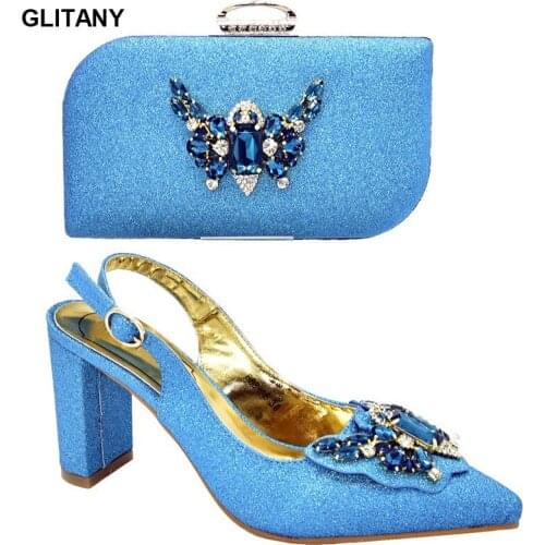 Latest Matching Women Shoe and Bag Set Decorated with Rhinestone Italian Shoe and Bag Set Buckle Strap Decorated with Appliques