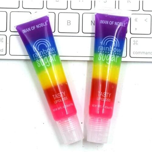 Rainbow Sugar Tasty Lip Gloss 4ml Transparent Clear Lip Oil Sexy Cute Fruit Moisturizing Plumping Liquid Lipstick TSLM1