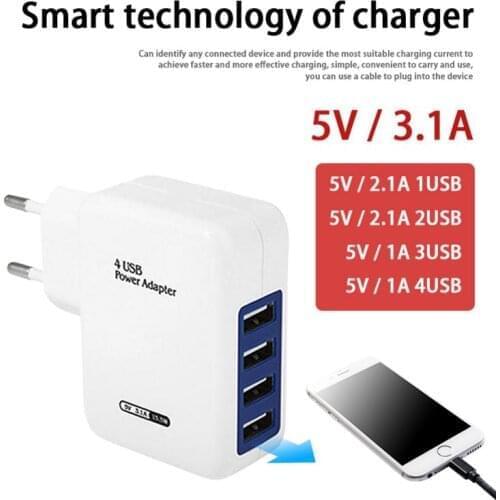 4-Port 5V/ 3.1A Quick Charge USB Wall Charger Travel Fast Charging Adapter Phone Accessories For Iphone Android Smart Phone