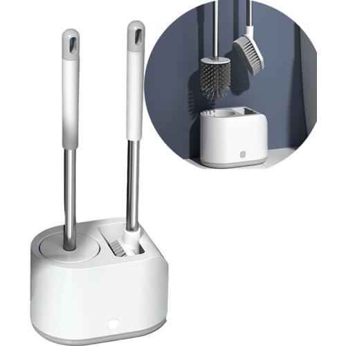 Silicone Toilet Brush Holder Long Toilet Brush Wall-Mount Quick Drain Clean Tool Floor-Standing For Bathroom WC Accessories Set
