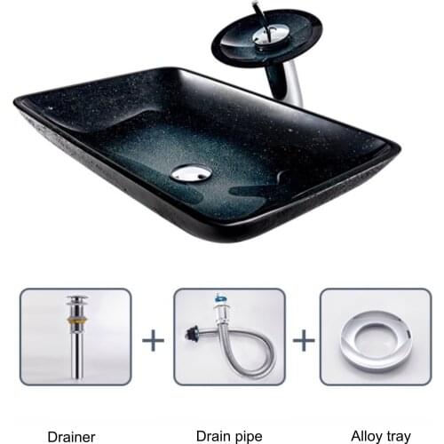 Glass Art Above Counter Basin Black Star Gradient Counter Basin Simple Wash Basin 560*360*110mm with Faucet