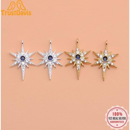 TrustDavis 2021 Fashion 925 Sterling Silver Sweet Dazzling CZ Star Charms Pendant For Bracelet Necklace DIY Accessories HY031
