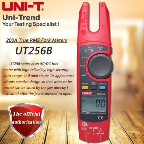 UNI-TUT256B AC DC 200A Clamp Meter True RMS Fork Meters Resistance / Capacitance / Diode Test NCV LCD Backlight