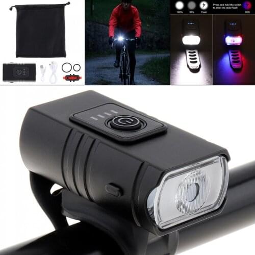Waterproof 500LM XML-T6 LED Bicycle USB Rechargeable Mountain Bike Headlight and Taillight Set with 4 Modes and Power Display