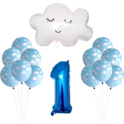 1set 32inch Blue Number Balloon birthday theme party supply cloud latex air ball aluminum foil balloon baby shower decoration