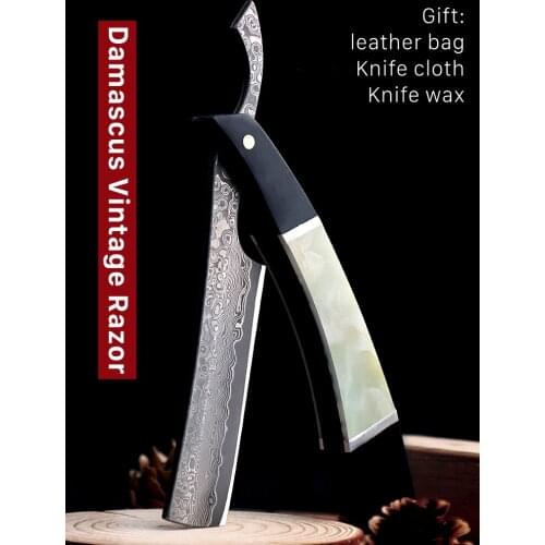High Quality Damascus Steel Razor PET Handle With VG10 Steel Cutter Head Folding Shaving Razor Excellent Hardness Knife G0805