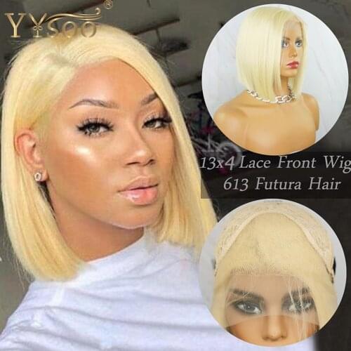 YYsoo 13x6 Blonde Futura Synthetic Lace Front Wigs For Women Short 613 Color Half Hand Tied Wig Natural Hairline Heat Resistant