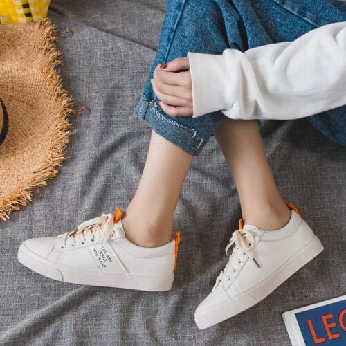 Urbutifo White Womens Sneakers Brand Designer Lace Up Ladies Casual Flats Woman Leather Shoes 2019 Zapatillas Blancas Mujer