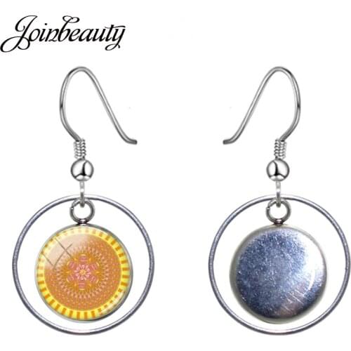JOINBEAUTY New 2020 Vintage Kaleidoscope Mandala Charm Women Drop Earrings Elegant Sacred Geometry Glass Earrings Jewelry C344